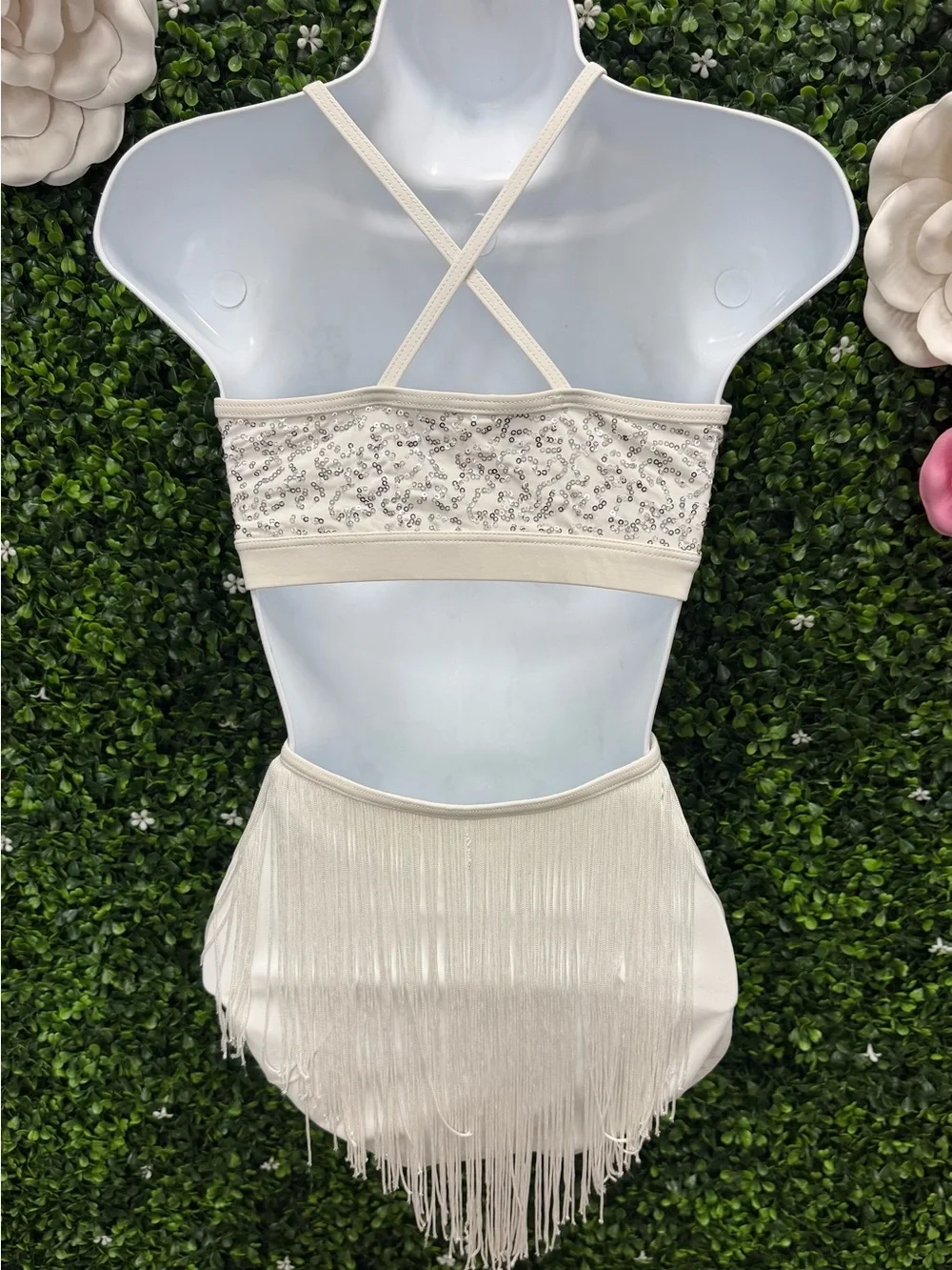 Weissman Cream Fringe Dance Costume Top and Skirt